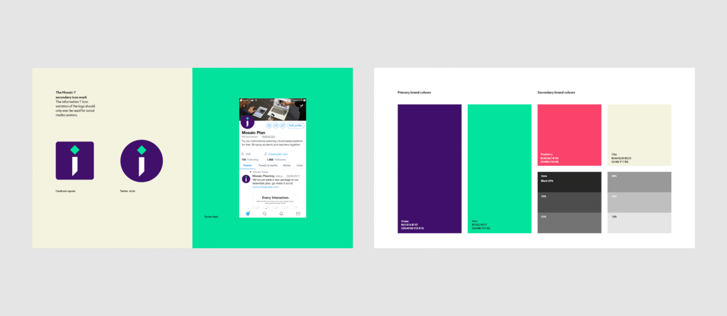 Mosaic Branding Agency Example - Color Palettes and Social Logos