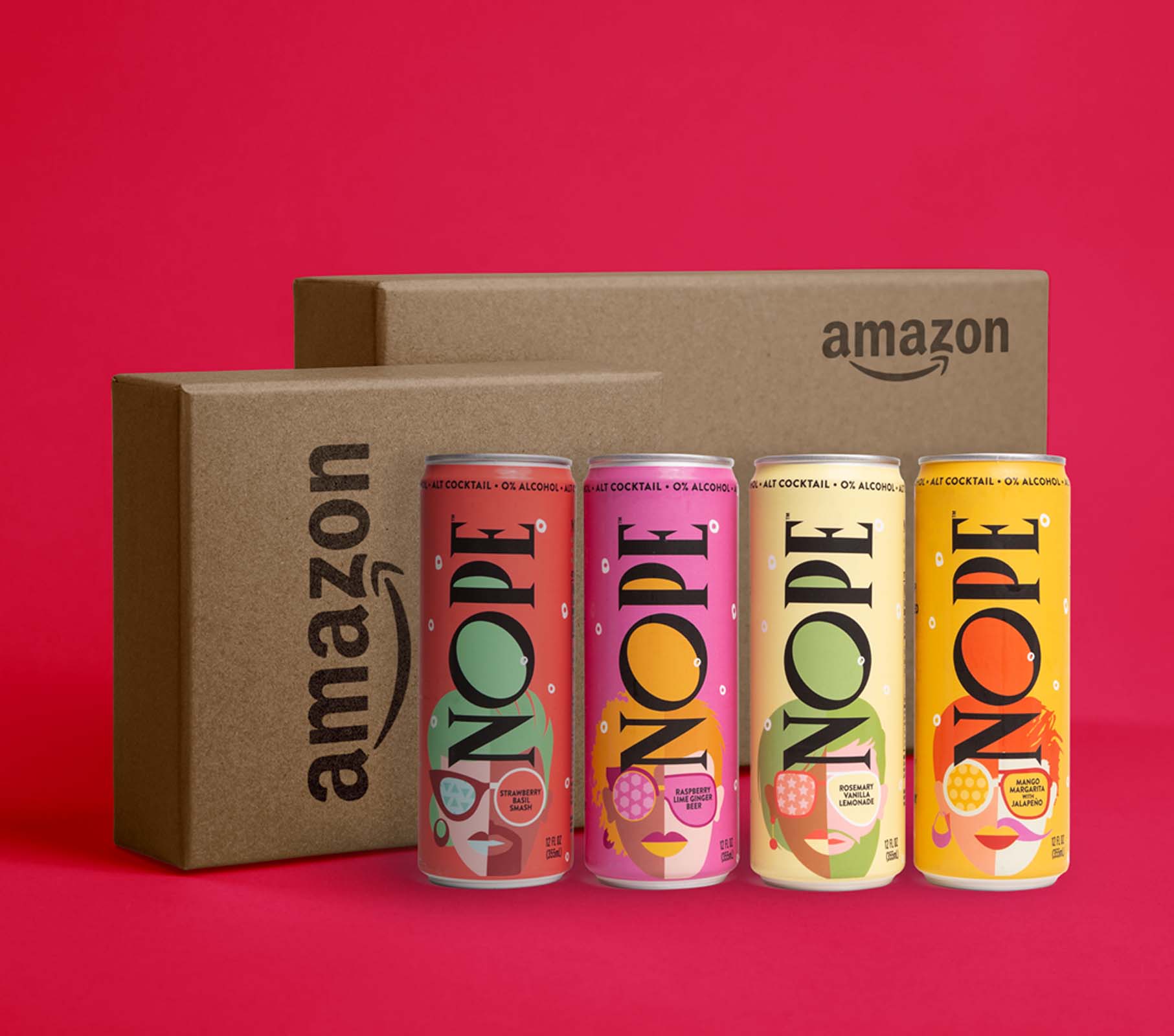 NOPE Beverages - Portfolio Image - Amazon Box Shipping Mockup Example